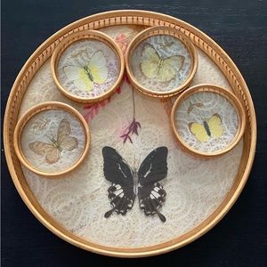 Vintage butterfly coasters and tray.